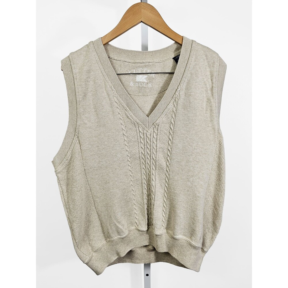 Cutter and Buck Medium Beige Natural Golf Sweater Vest Preppy Casual Vintage 90s
